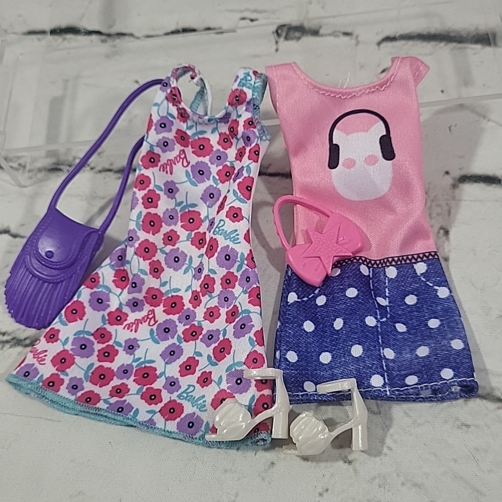 Barbie Doll Fashion Clothes Lot Dresses Matching‎ Handbags Shoes Heels Mattel